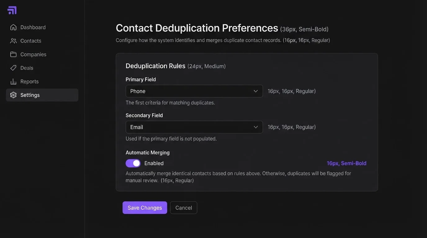 GoHighLevel deduplication preferences configured with phone as primary match field