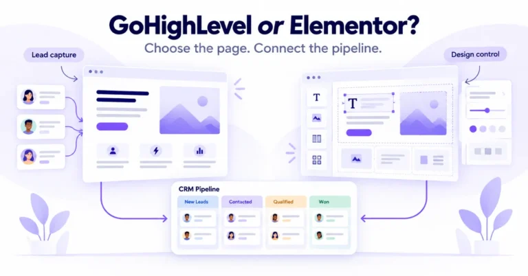 GoHighLevel and Elementor website approaches connected to the same CRM lead pipeline